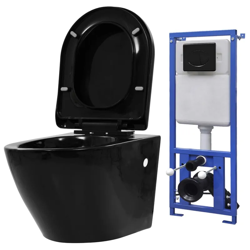 Rechtstreeks Van De Fabrikant vidaXL WC a Muro con Sciacquone Nascosto in Ceramica Nera