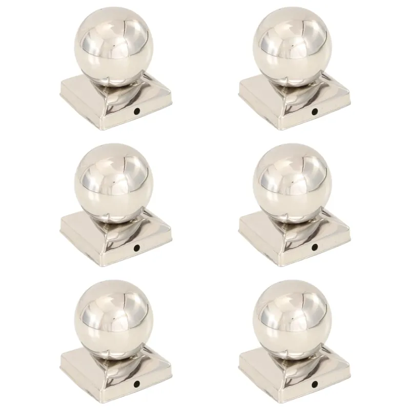 vidaXL Tappi per Pali 6 pz Estremità a Globo in Acciaio Inox 91x91 mm Beperkte Voorraad