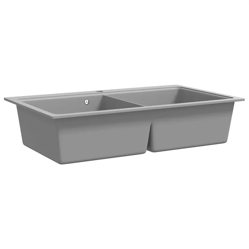 Koop Vandaag Lavandino cucina granito grigio lavello doppio con montaggio sopra