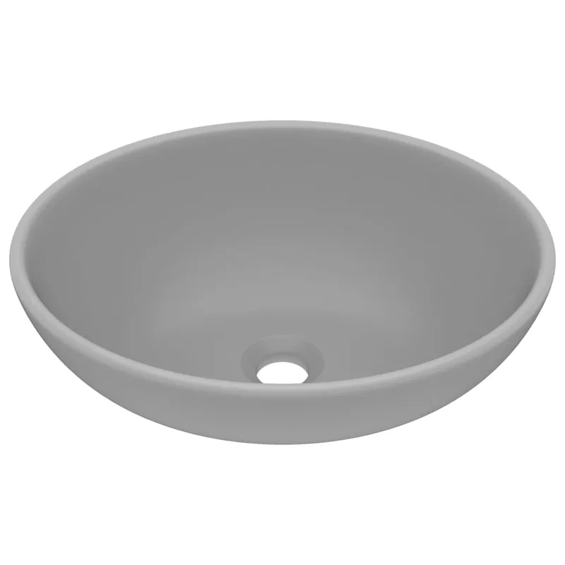 Rechtstreeks Van De Fabrikant vidaXL Lavandino Lusso Ovale Grigio Chiaro Opaco 40x33 cm in Ceramica