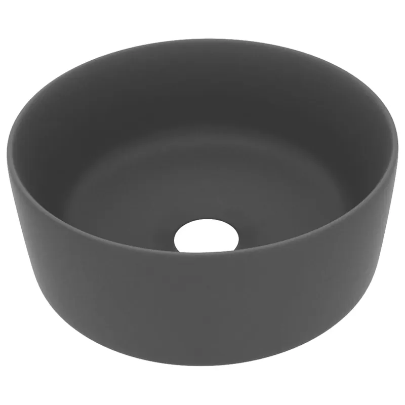 vidaXL Lavandino Lusso Rotondo Grigio Scuro Opaco 40x15 cm in Ceramica Hoge Kwaliteit