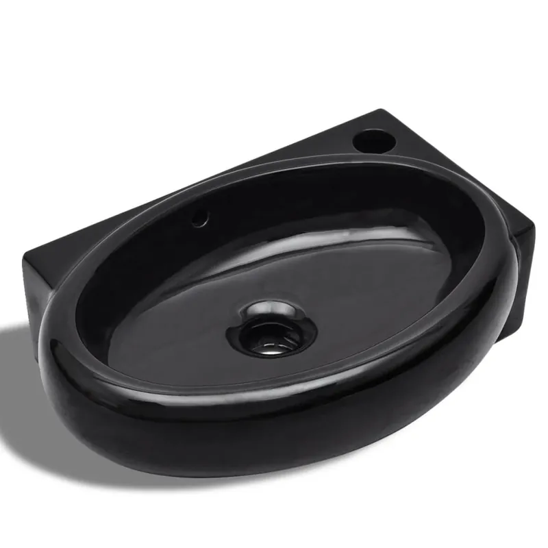 vidaXl Lavandino in Ceramica Nera Rotondo con Foro Rubinetto/ Trabocco Betrouwbaar