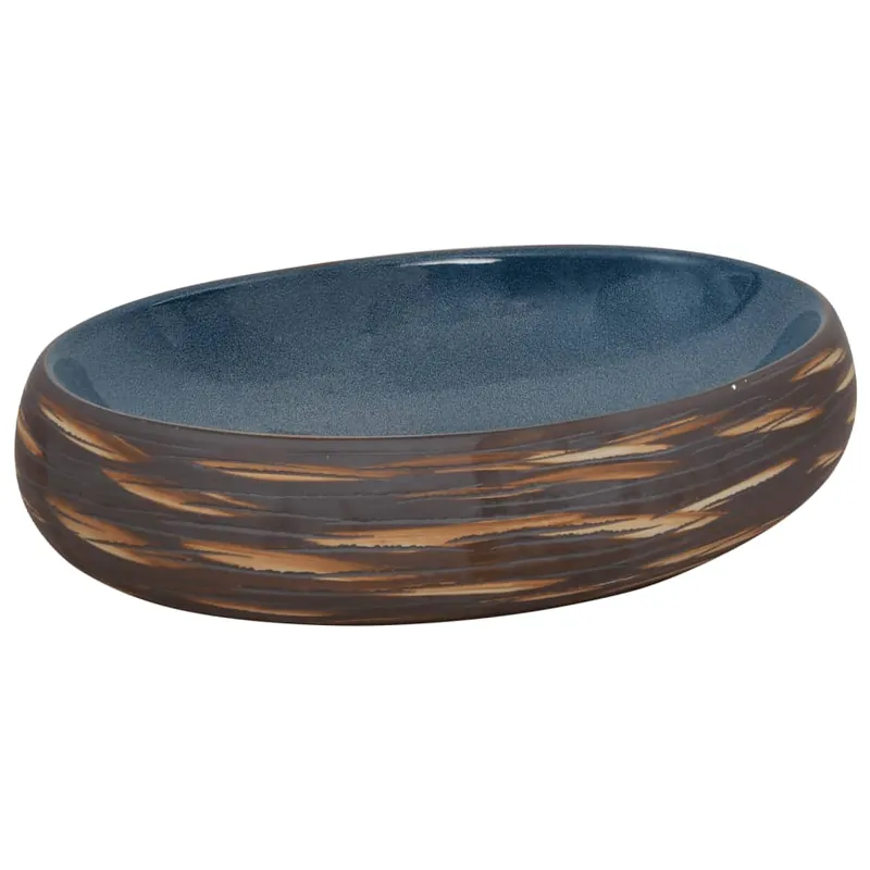 vidaXL Lavabo da Appoggio Marrone e Blu Ovale 59x40x15 cm Ceramica Shop Nu