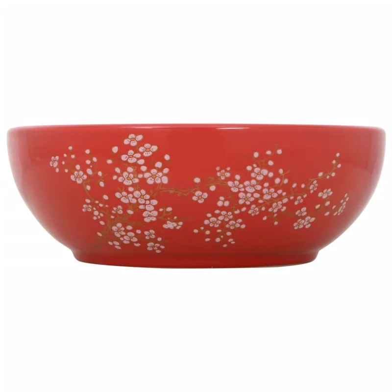 vidaXL Lavabo da Appoggio Bianco e Rosso Rotondo Φ41x14 cm Ceramica Premium