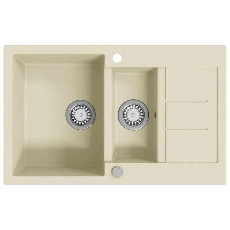 vidaXL Lavello da Cucina in Granito Vasca Doppia Beige Favoriet