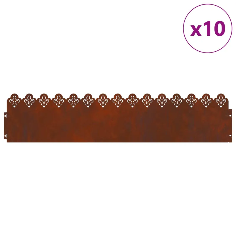 vidaXL Bordure per prato 10 pcs Ruggine 103 x 0,05 x 22 cm Lage Kosten