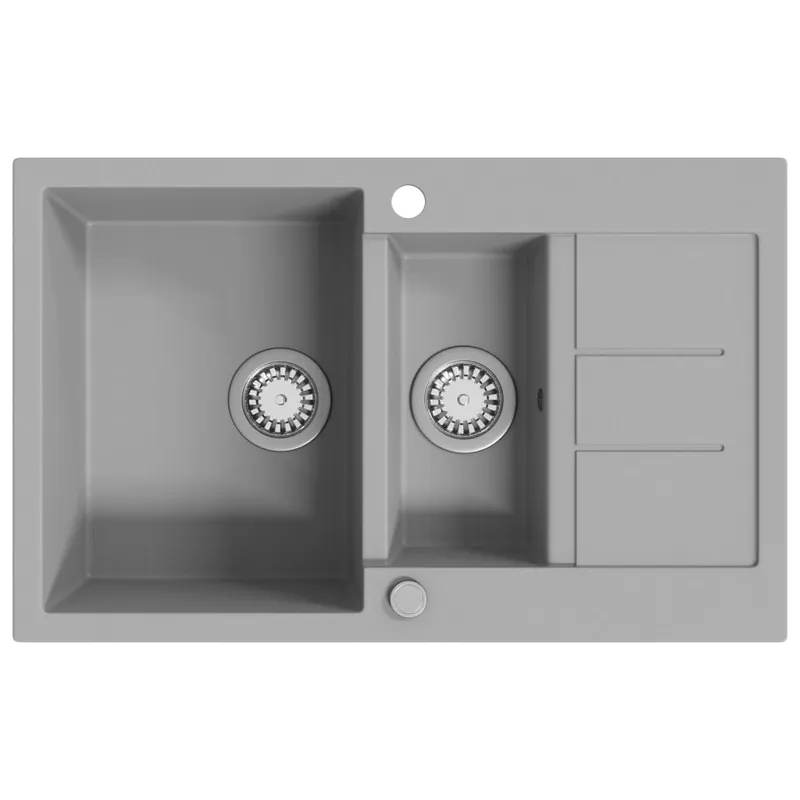 Korting vidaXL Lavello da Cucina in Granito Vasca Doppia Grigio