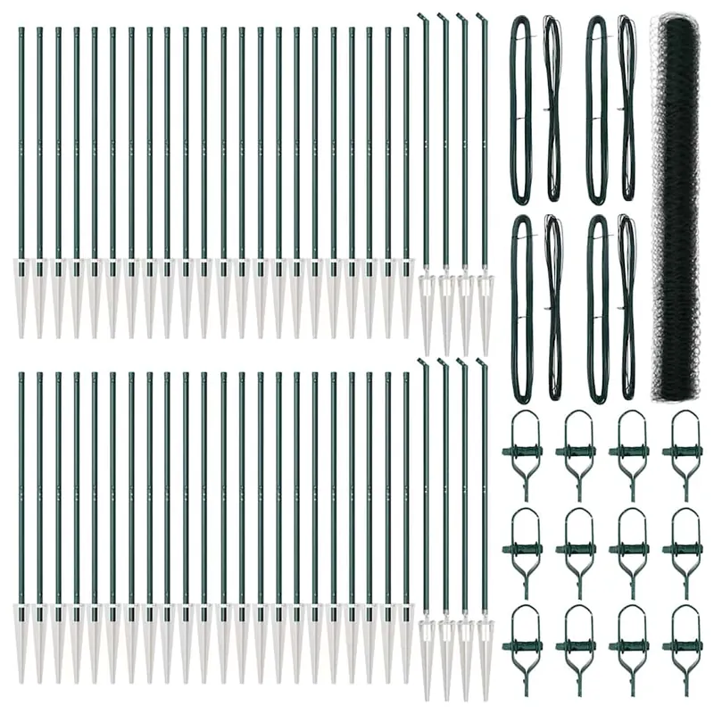 Koopje vidaXL Recinzione esagonale con palo 100 x 1,5 m Verde Rete