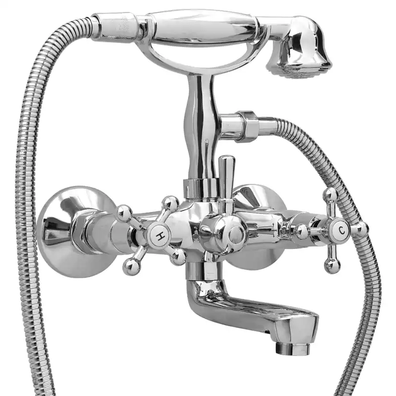 vidaXL Rubinetto Vasca a 2 Maniglie con Soffione a Mano Cromato Retro Tijdelijk Beschikbaar