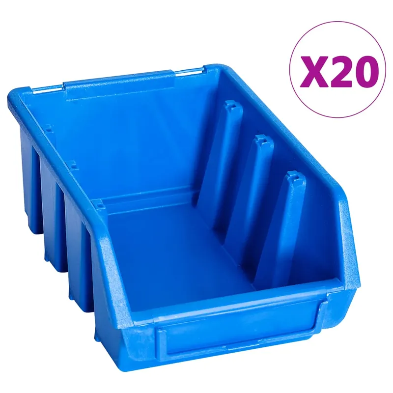 vidaXL Contenitori Impilabili 20 pz Blu in Plastica Bestel Nu