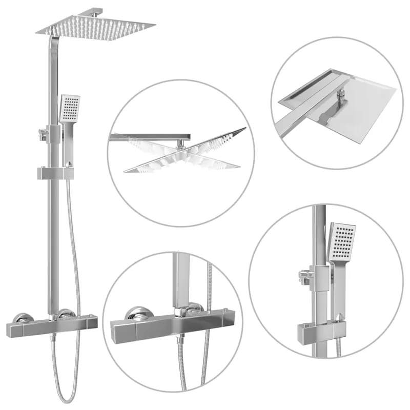 Lage Kosten vidaXL Set per Doccia a Doppio Soffione con Termostato Acciaio Inox