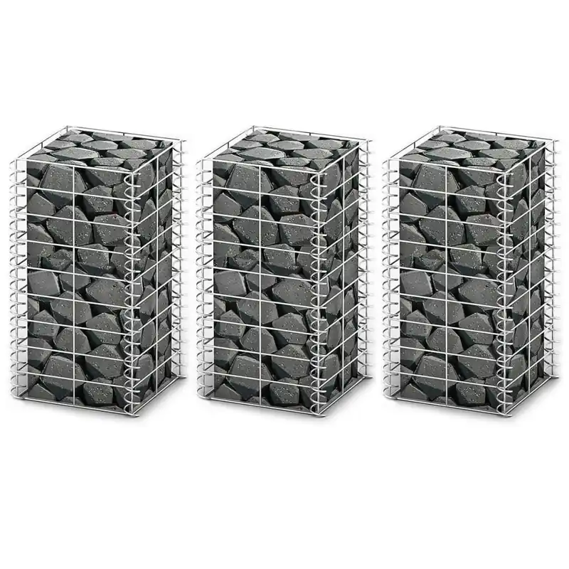vidaXL Set Gabbione 3 pz in Filo Zincato 25 x 25 x 50 cm Koop Online