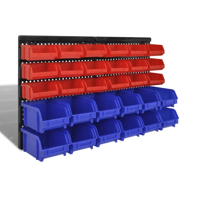 Betaalbaar vidaXL Contenitore Plastica per Garage da Parete Set 30 pz Blu e Rosso