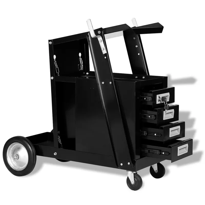 vidaXL Carrello di Saldatura con 4 Cassetti Neri Exclusieve Aanbieding