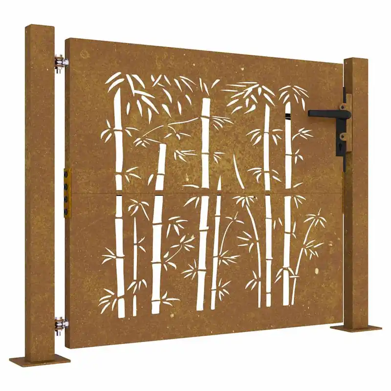 Koop Online vidaXL Cancello da giardino 100x100 cm in acciaio Corten e design in bambù