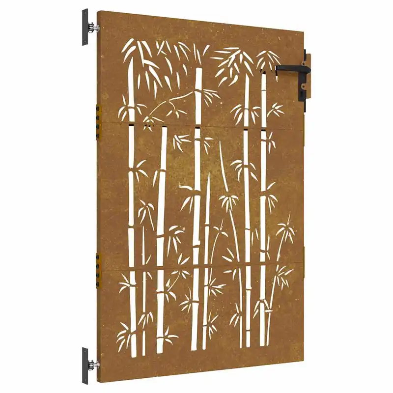 Betaalbaar vidaXL Cancello da giardino 85x125 cm in acciaio Corten e design in bambù