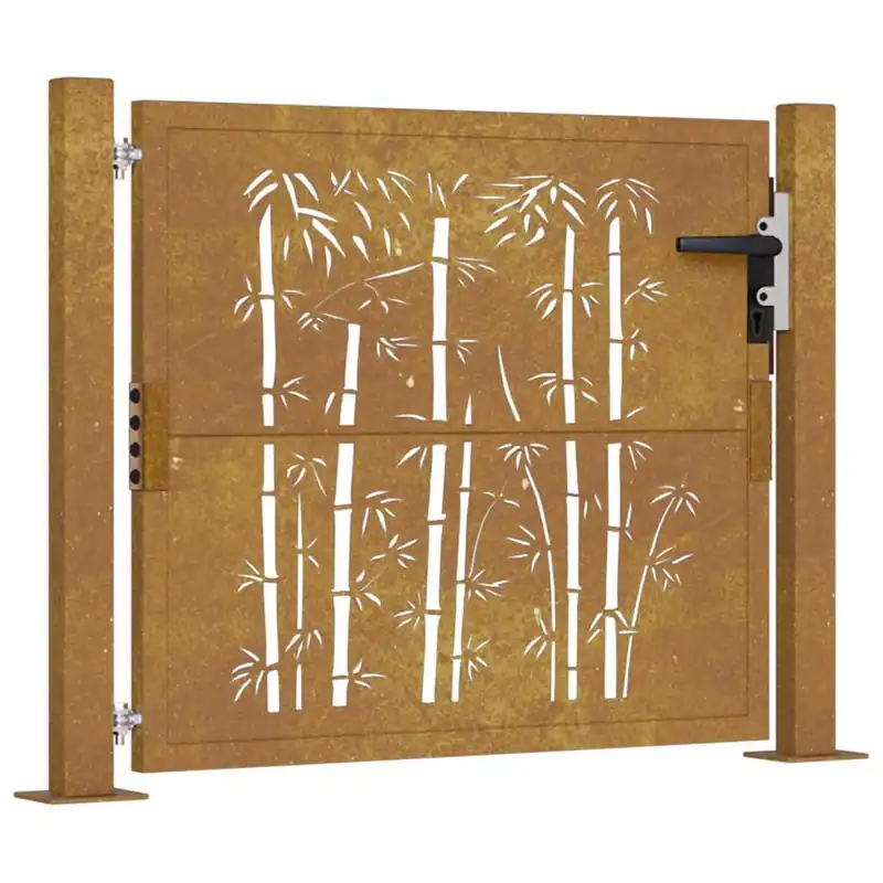 vidaXL Cancello da giardino 100x75 cm in acciaio Corten e design in bambù Favoriet
