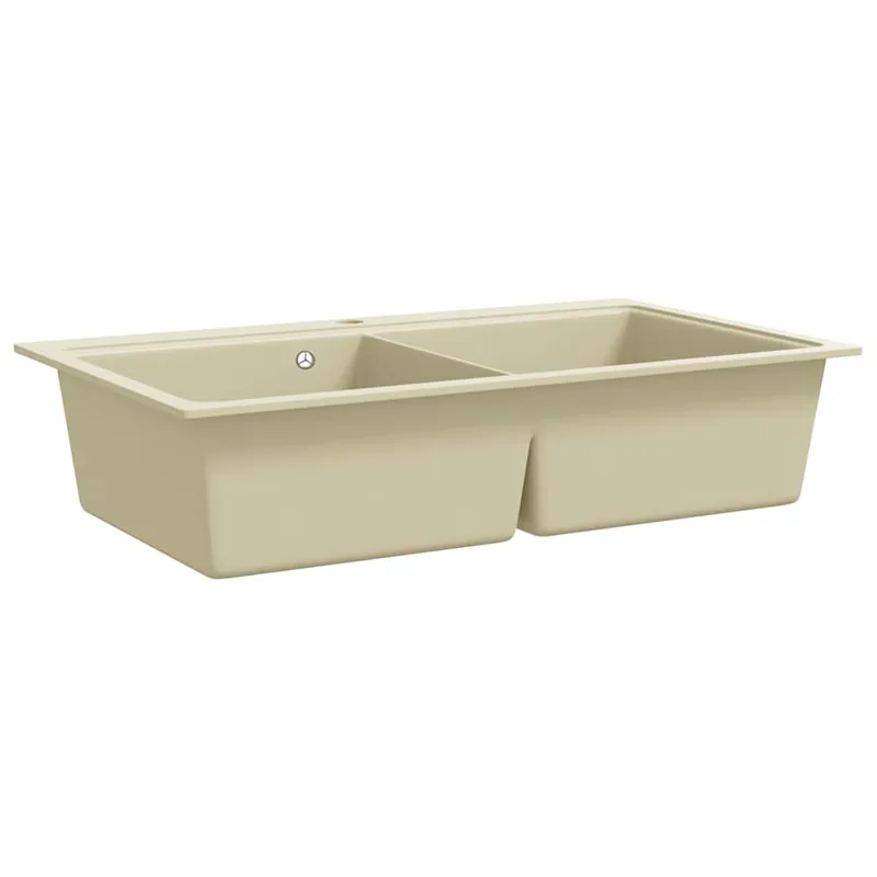 Veilige Betaling vidaXL Lavello da Cucina in Granito Vasca Doppia Beige