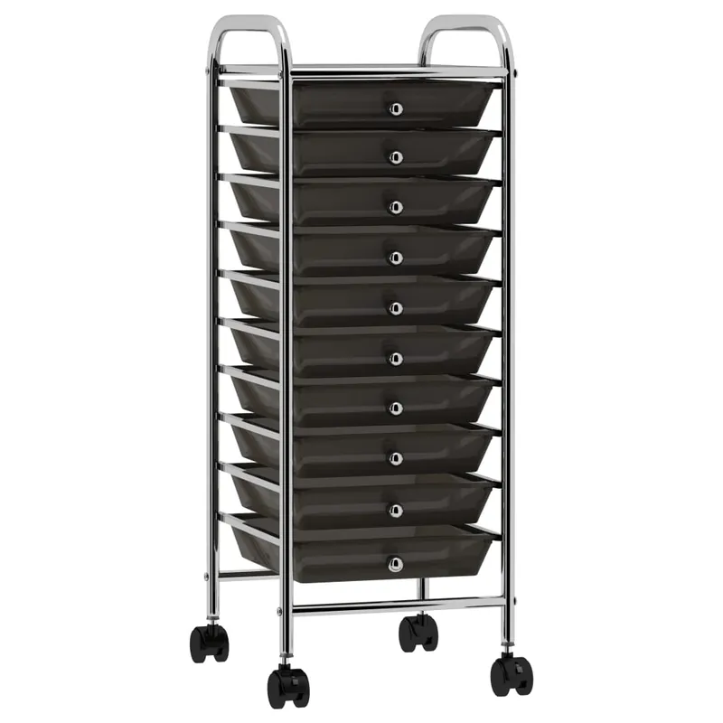 Gecertificeerd vidaXL Carrello Portaoggetti Mobile con 10 Cassetti Nero in Plastica