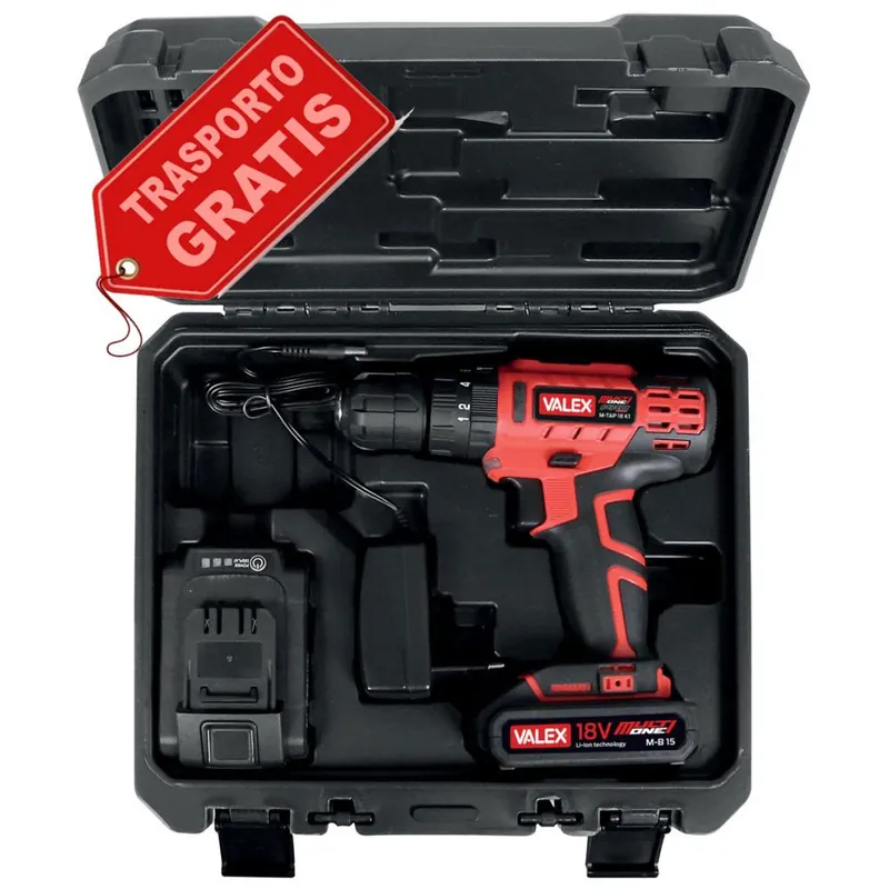 Aanbieding VALEX Trapano avvitatore a batteria con percussione 18v con 2 batterie li-ion oneall m-tap 18k1 1429403 1429410 valex