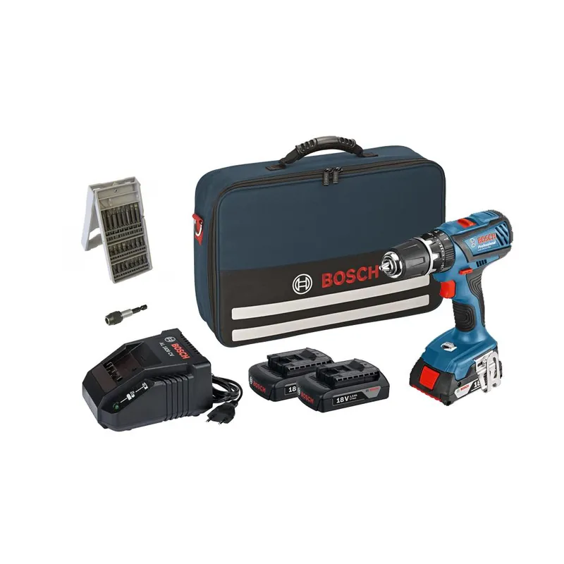 Weekendaanbieding BOSCH Trapano avvitatore a percussione gsb 18-2-li plus con 3 batterie litio 1,5 ah borsa e set avvitamento 06019e7101 bosch