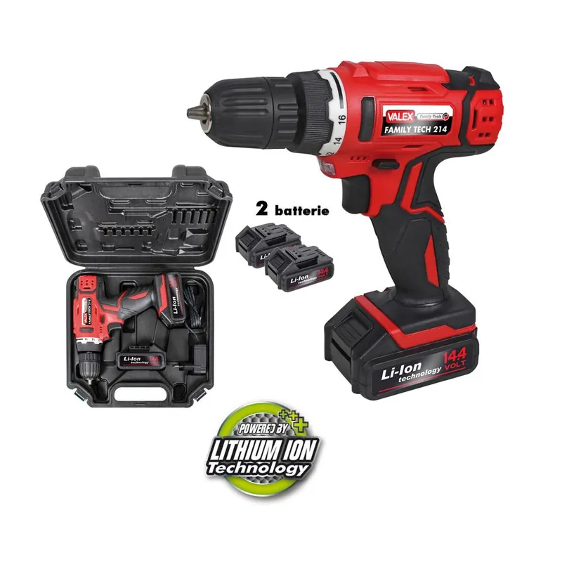 VALEX Trapano avvitatore con 2 batterie al litio 14,4 volt family-tech 214 1429386 valex Alleen Vandaag