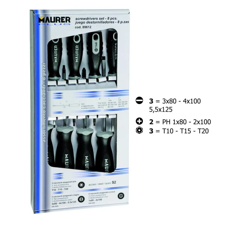 MAURER Cacciaviti a taglio croce e torx set 8 pezzi 89612 maurer plus Laatste Kans