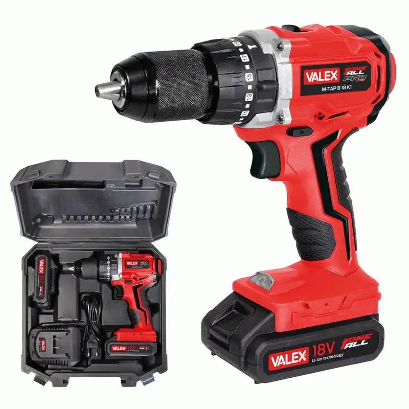 VALEX Trapano avvitatore a batteria brushless con percussione 18v con 2 batterie li-ion oneall m-tap b 18k1 1429404 valex Actieprijs