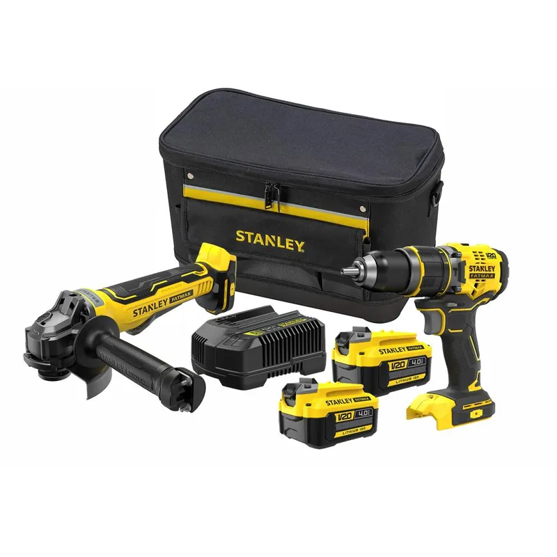 Beperkt Aanbod STANLEY Kit trapano avvitatore con percussione brushless a batteria 18v v20 sfmcd721b + smerigliatrice a batteria 18v v20 brushless sfmcg700b con 2 batterie da 4 ah sfmck721700-it fatmax® stanley