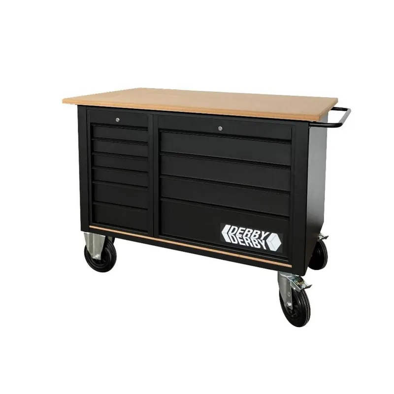 DERBY Banco carrellato con 2 cassettiere nero raggrinzato e piano legno 130x75 cm gr28 derby Korting