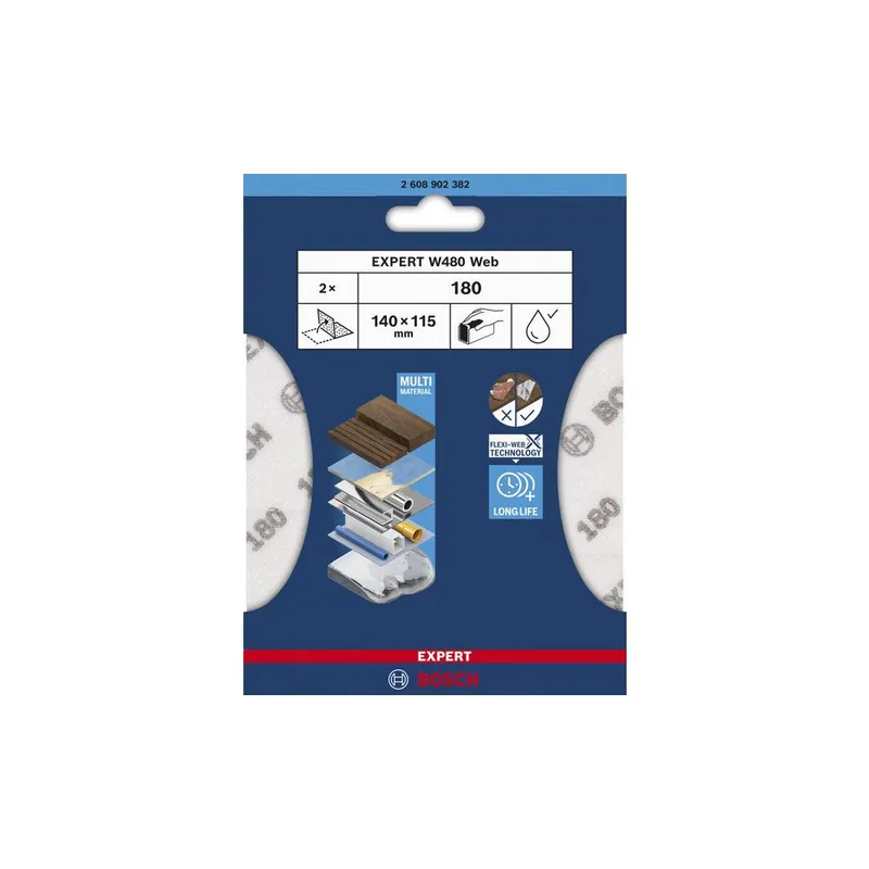 Beperkte Voorraad BOSCH Foglio abrasivo manuale expert w480 flexi -web grana 180 2 pezzi 2608902382 bosch