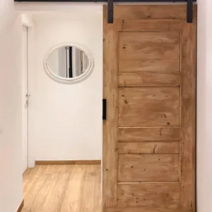 Kit Binario per porta rustica scorrevole esterno muro, Le Fabric, Made in Italy, lunghezza binario 2000 mm, in ferro finitura NERO Antico Laatste Kans