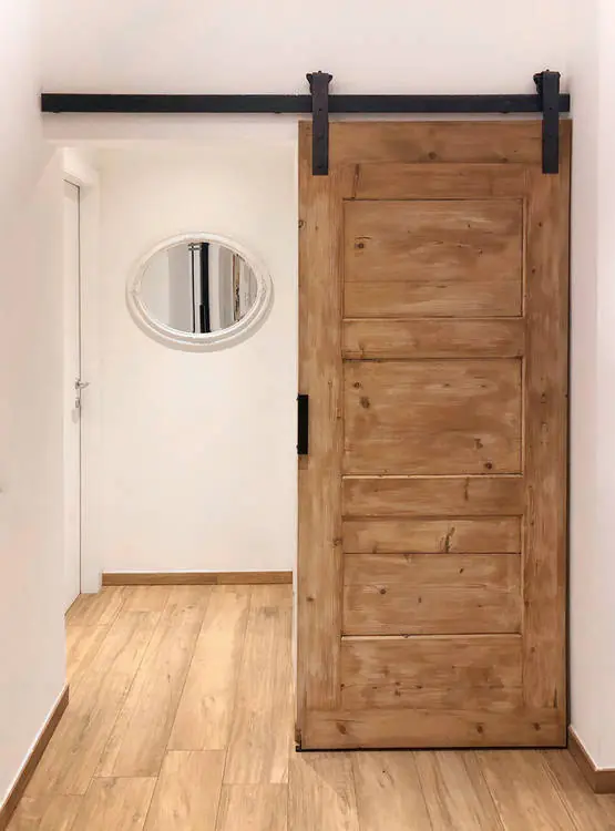 Kit Binario per porta rustica scorrevole esterno muro, Le Fabric, Made in Italy, lunghezza binario 2000 mm, in ferro finitura NERO Antico Laatste Kans