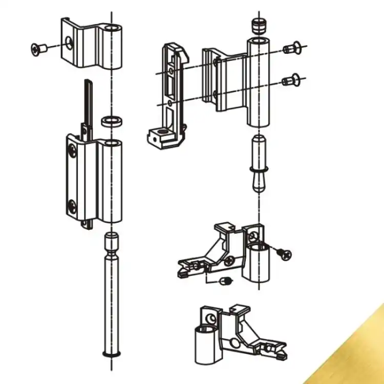 Kit Cerniere Savio 3000.739, per Ribanta 4 profilo CU, ambidestre, portata 100 Kg, finitura Oro Anodizzato Laatste Versie