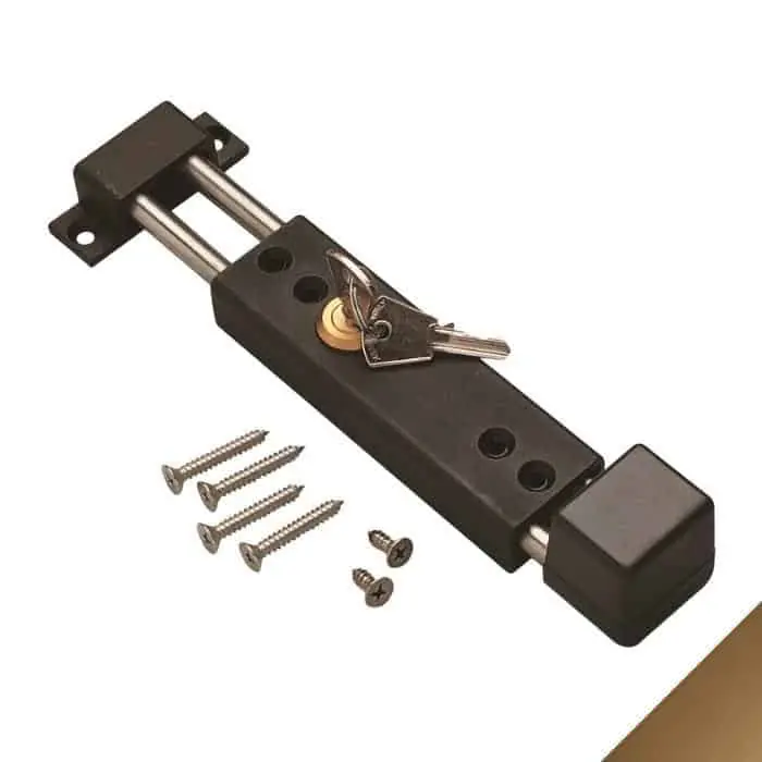 Chiavistello Palo Savio 1589.52 da applicare, corsa 54 mm, con cilindro di sicurezza e chiave, finitura Bronzo Anodizzato Laatste Versie