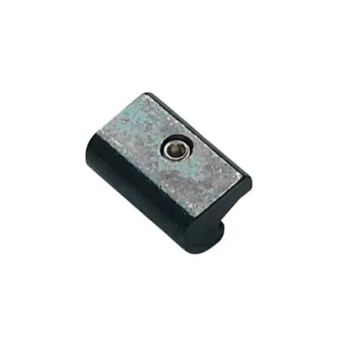 Ferrogliera Savio 1405.2, per cremonese profilo R50, dimensioni 25x18,8x7,5 mm, finitura Zincata Nera Nu Kopen