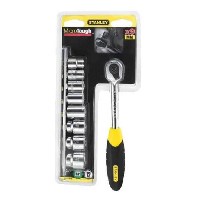 Direct Verzonden Set cricchetto Microtough e bussole poligonali Stanley 9 pezzi, attacco 3/8, misure bussole da 8 a 19 mm