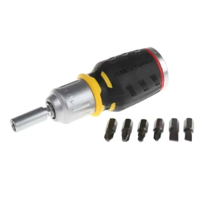 Actieprijs Kit giravite nano porta inserti a cricchetto serie FatMax Stanley con 6 inserti, con punte modello a taglio, Phillips e Pozidriv