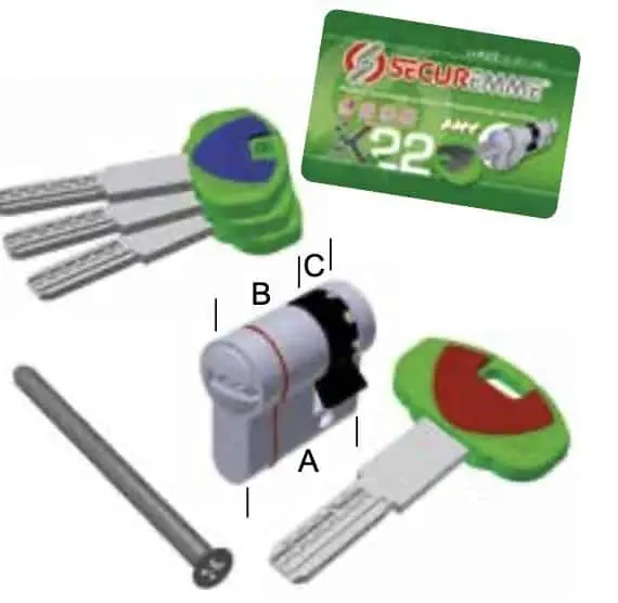 Gecertificeerd Mezzo cilindro profilo europeo M2510CS Ad-Point Securemme per porta, lunghezza 35 mm (25-10 mm), 3 chiavi + 1 cantiere, finitura Cromo Satinato