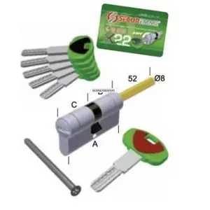 Cilindro con codolo profilo europeo frizionato C3060CS Ad-Point Securemme per porta, lunghezza 90 mm (P30-60 mm), 5 chiavi + 1 cantiere, finitura Cromo Satinato Aanbieding