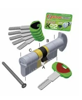 Hoge Kwaliteit Cilindro con pomolo profilo europeo frizionato P4545CS Ad-Point Securemme per porta, lunghezza 90 mm (45-45 mm), 5 chiavi + 1 cantiere, finitura Cromo Satinato
