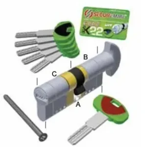 Cilindro con pomolo profilo europeo frizionato P4040CS Ad-Point Securemme per porta, lunghezza 80 mm (40-40 mm), 5 chiavi + 1 cantiere, finitura Cromo Satinato Meest Verkocht