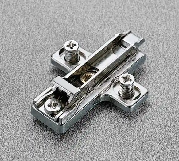 Basetta di premontaggio Clip BARGR69/16 Salice, a croce, 06 mm, fissaggio con viti Euro, con regolazione verticale con eccentrico, finitura Nichelato Gecertificeerd