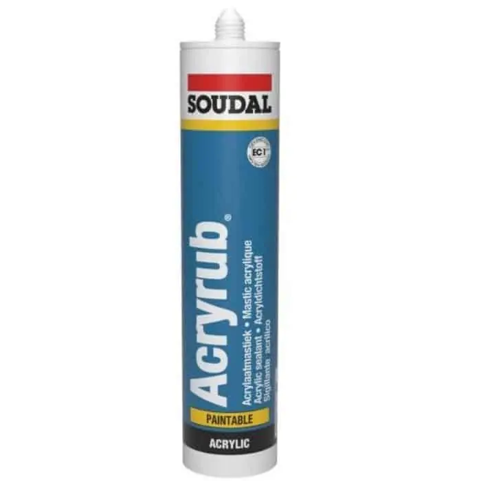 Sigillante Acryrub Soudal per superfici liscie e porose, acrilico, cartuccia 310 ml, finitura Bianco Fabrieksprijs