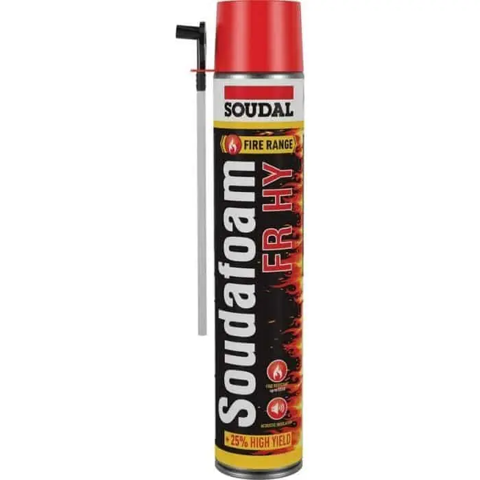 Schiuma Soudafoam FR HY Soudal per serramento, resistente al fuoco, poliuretanica, bombola 750 ml manuale, finitura Rosso Shop Nu