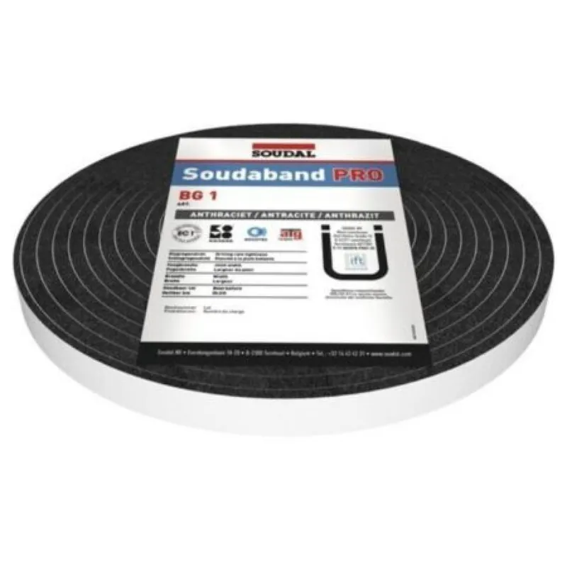 Nastro Soudaband Pro BG1 Soudal per posa serramento, larghezza 20 mm, fuga 2-6 mm, rotolo 12 m, finitura Nero Antracite Finale Uitverkoop