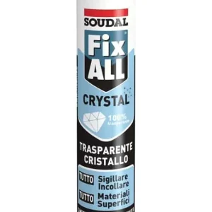 Sigillante Fix All Crystal Soudal per incollaggio invisibile, SMX Polimero, cartuccia 290 ml, finitura Trasparente Cristallo Nieuw