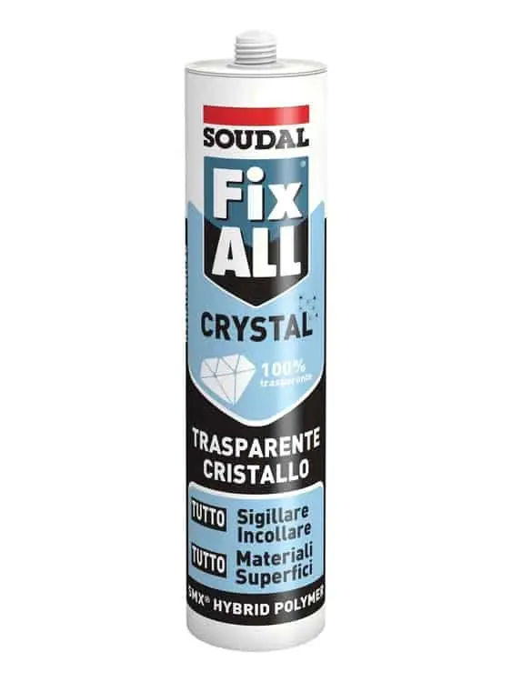 Sigillante Fix All Crystal Soudal per incollaggio invisibile, SMX Polimero, cartuccia 290 ml, finitura Trasparente Cristallo Nieuw