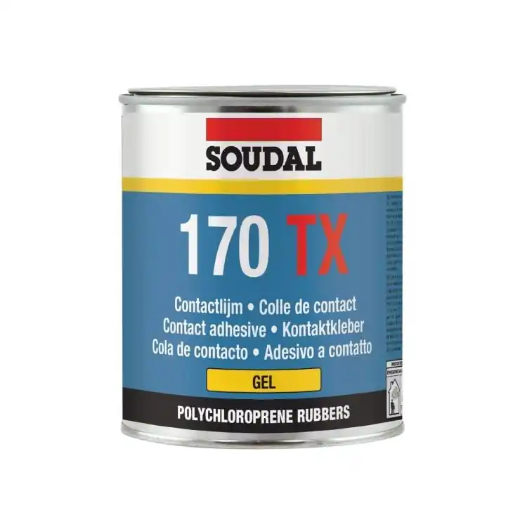 Adesivo a contatto 170TX Soudal universale, gel liquido, fustino 5 lt, colore Giallo Paglierino Bestel Nu