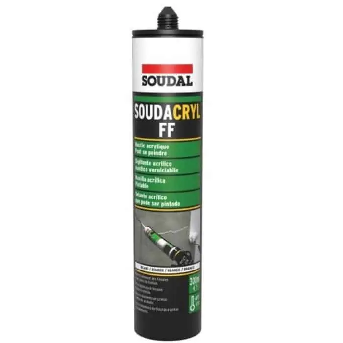 Sigilliante Soudacryl FF Soudal per superficie porosa e alluminio, acrilico, cartuccia 300 ml, finitura Bianco Seizoensaanbieding